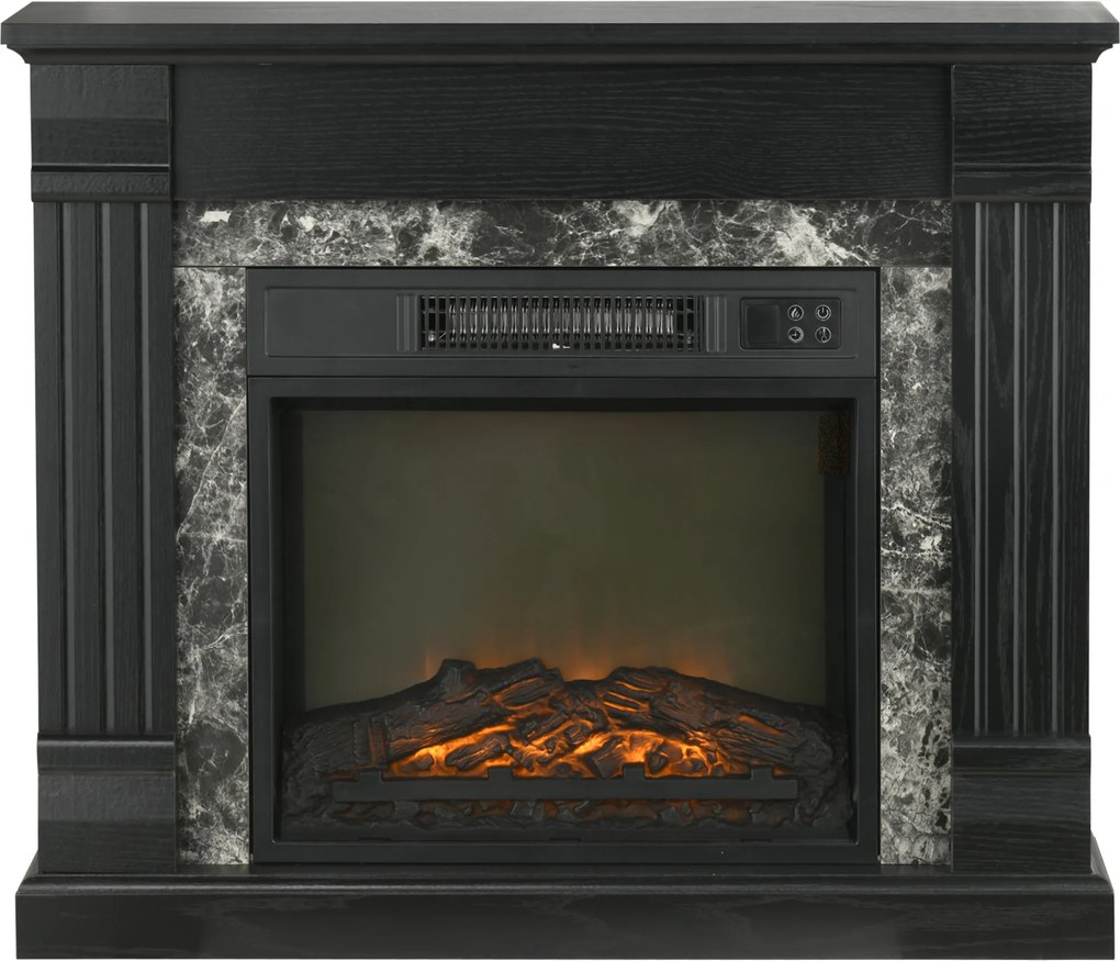 HOMCOM Lareira Elétrica 1800W com Efeito de Chama Realista e Proteção Contra Superaquecimento 80x21,6x67,8 cm Preto | Aosom Portugal