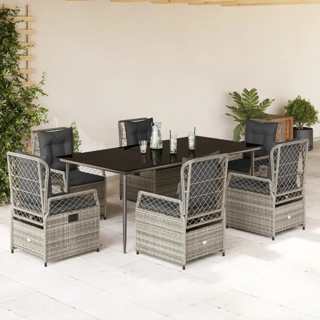 vidaXL 7 pcs conjunto de jantar p/ jardim c/ almofadões vime PE cinza