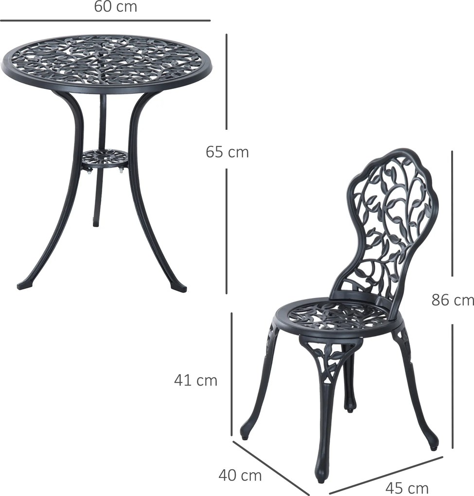 Conjunto de bistro de 3 peças com 2 cadeiras e 1 mesa redonda de estilo antigo, para jardim, terraço ou varanda, preto FR