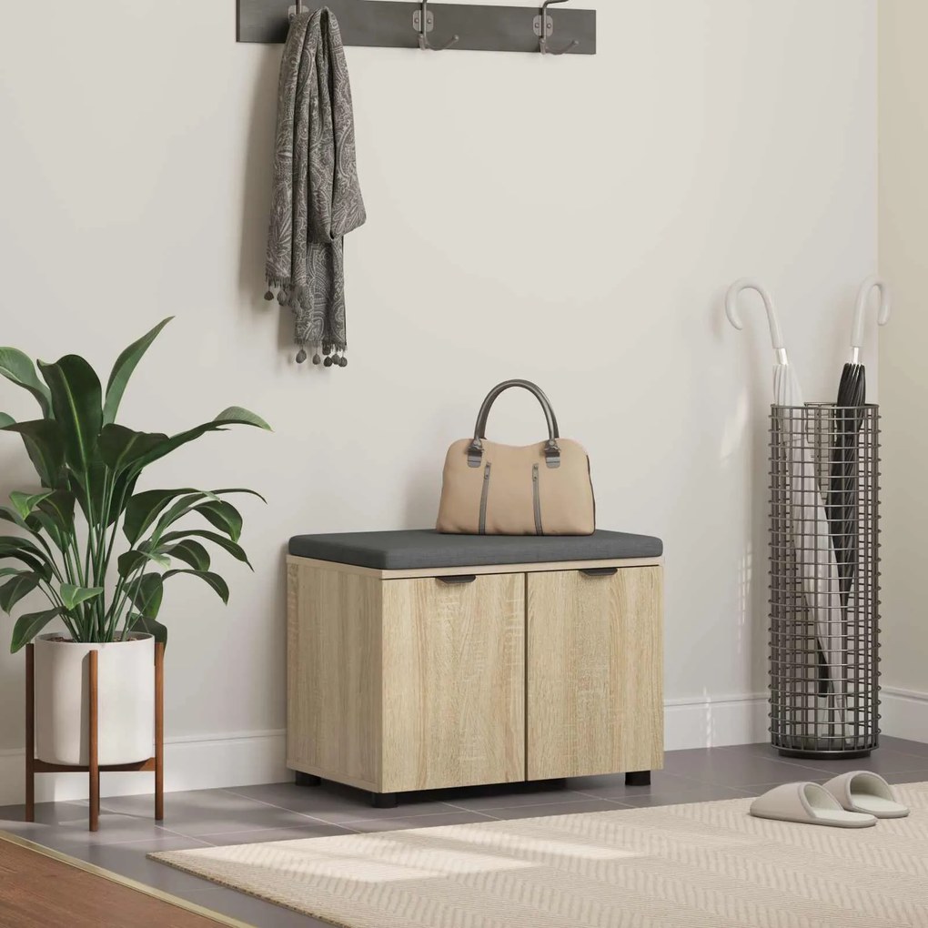 vidaXL Banco de Hall com almofada Carvalho Sonoma 60 x 38 x 46 cm