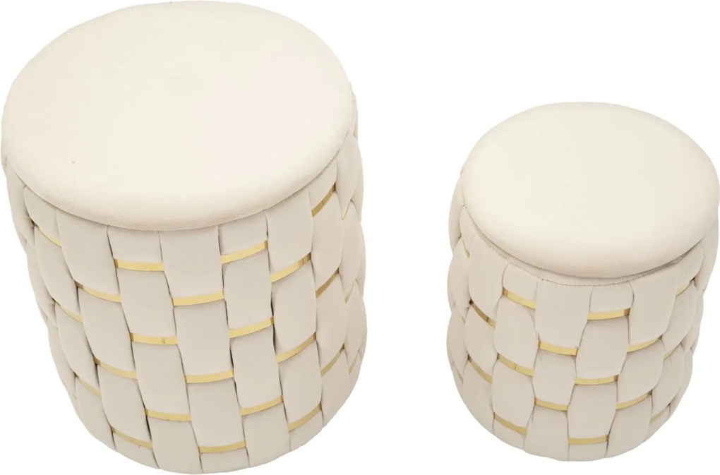 PUFE COM ARMAZENAMENTO CONJUNTO DE 2 PEÇAS Ø 37X42-28X35 CM CREME E DOURADO