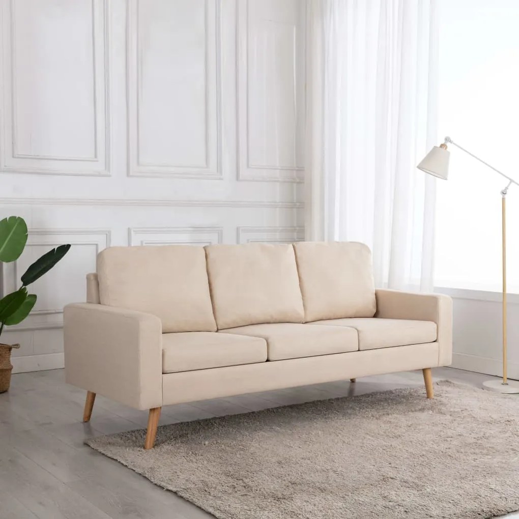 vidaXL Sofá de 3 lugares tecido cor creme