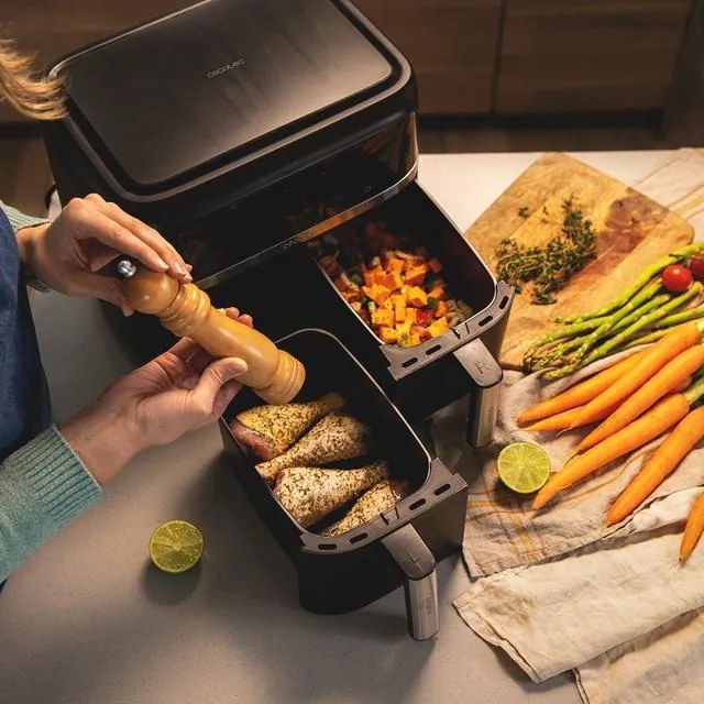 Fritadeira sem óleo Cecotec Cecofry Advance Double 9 L Ar Quente. 2850 W, Diet, Compacto e Digital, 2 Cestos com Dupla Temperatura e Tecnologia Perfec