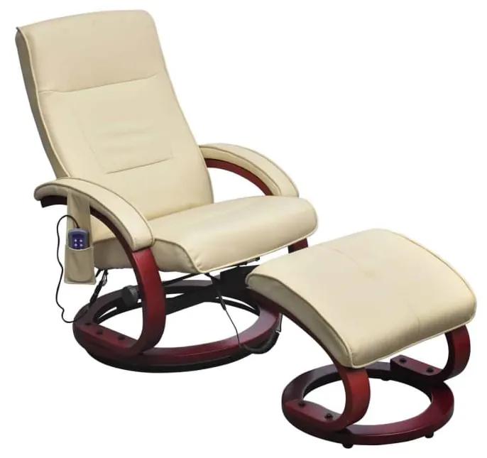 240066 vidaXL Cadeira massagens c/ apoio pés couro artificial creme