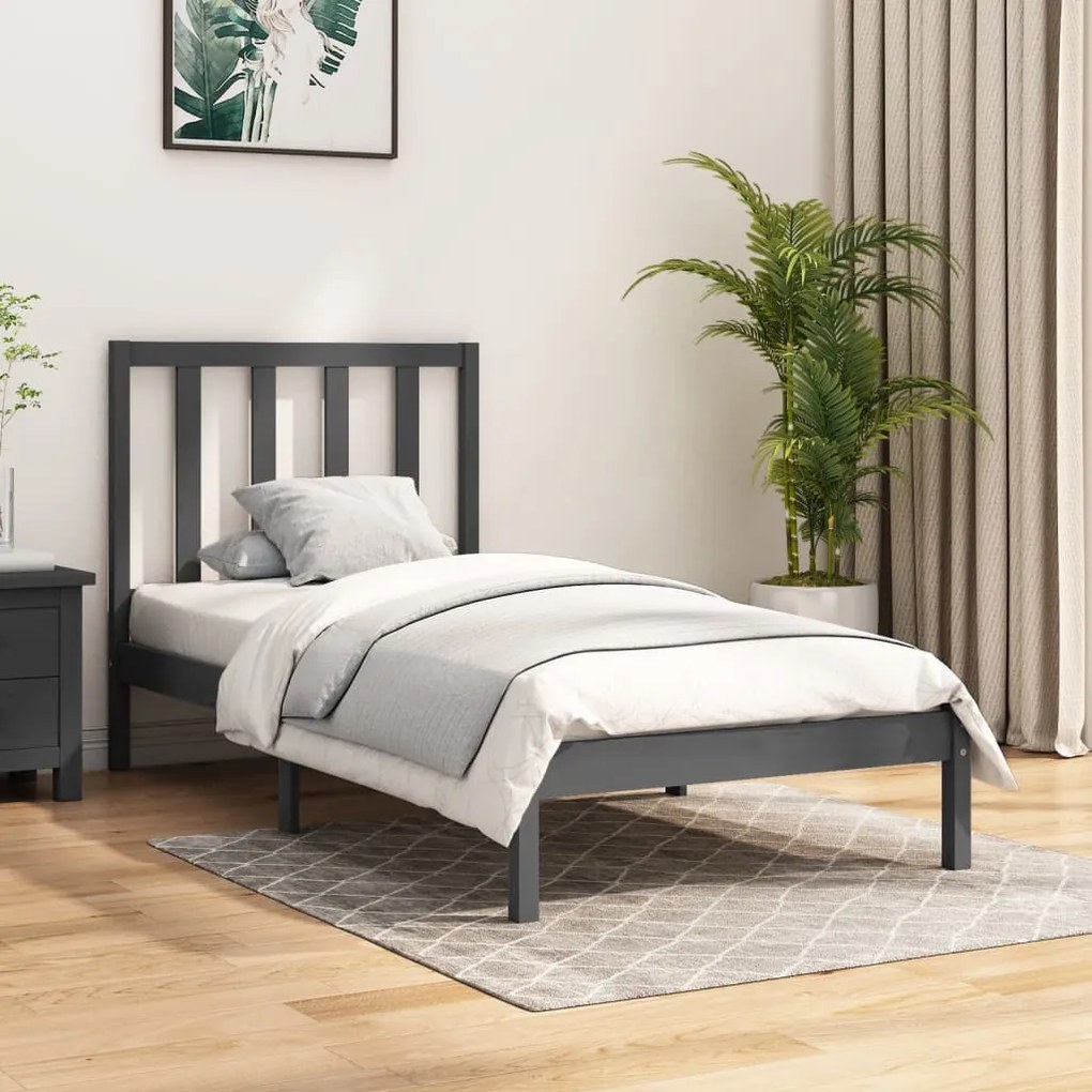 Estrutura de cama solteiro 90x190 cm madeira maciça cinza