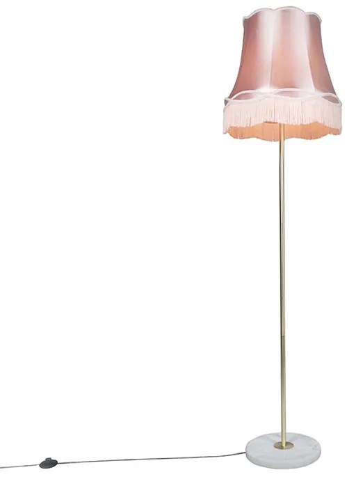 Candeeiro de pé retro em latão com abajur cor-de-rosa Granny 45 cm - Kaso Retro