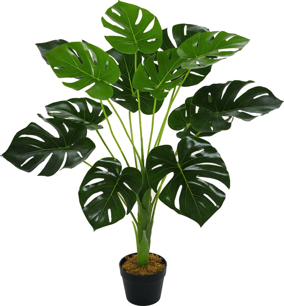 Planta artificial modelo Monstera com 13 folhas em vaso de cimento, para interior ou exterior, Ø16 x 85 cm (altura)