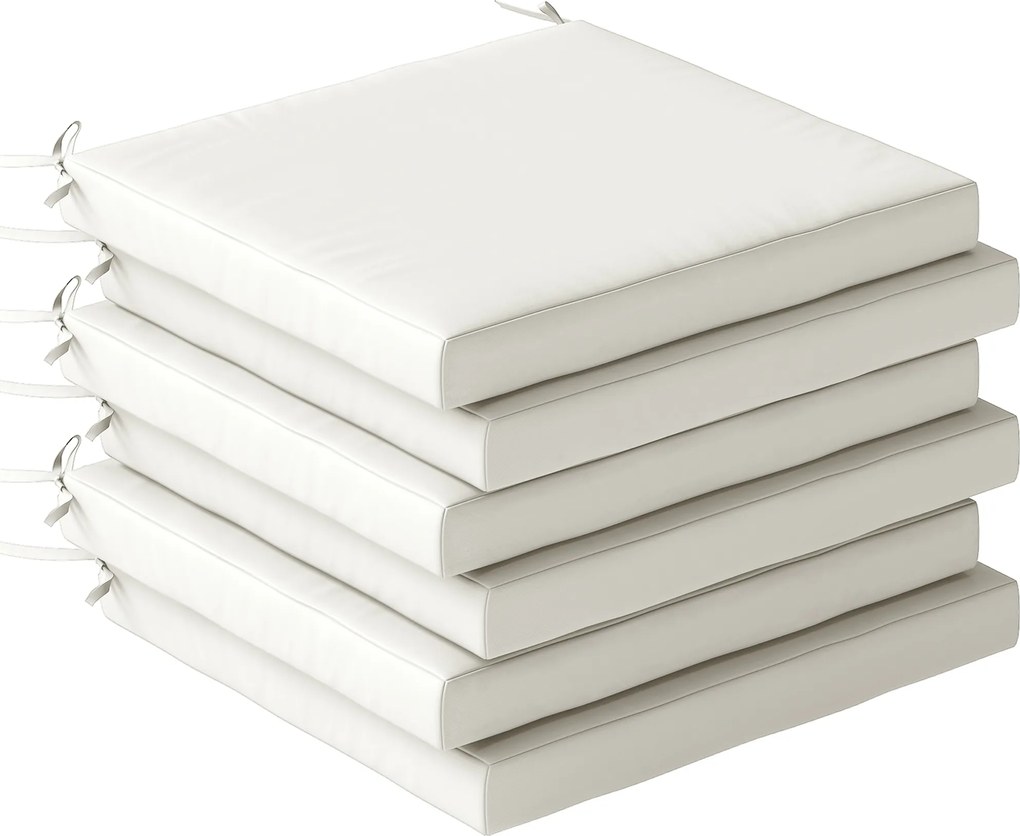 Outsunny Conjunto de Almofadas para Cadeiras de Jantar 46x42x7 cm 6 Peças com Capa Lavável e Laços Impermeável e Anti-UV Creme | Aosom Portugal
