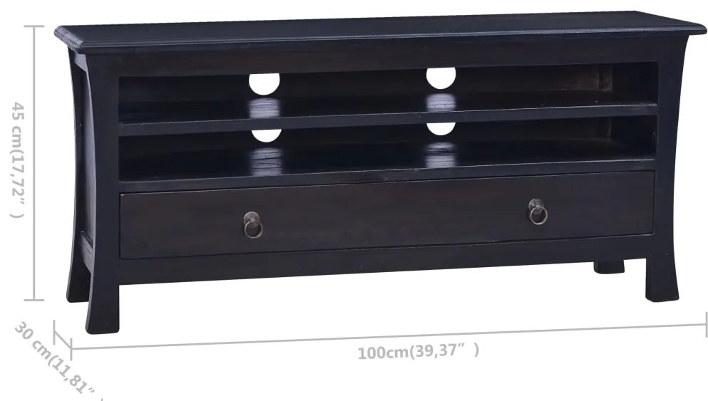 Móvel de TV 100x30x45 cm mogno maciço castanho café preto-claro
