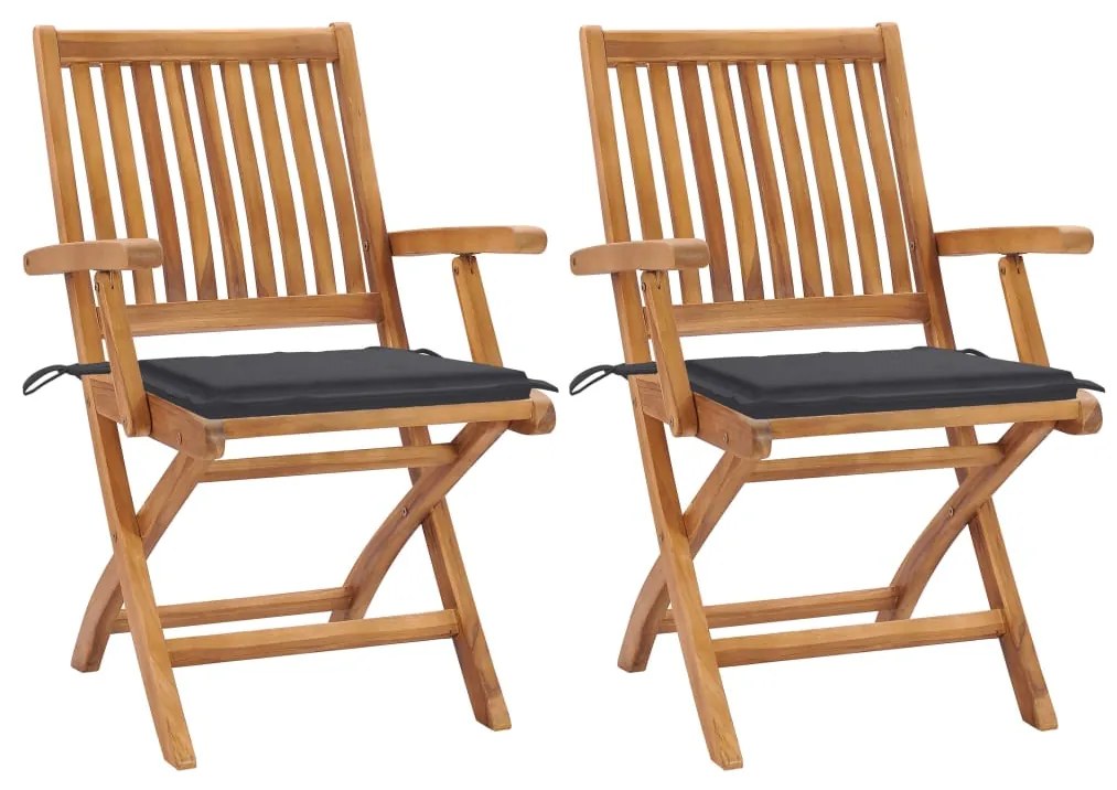 vidaXL Cadeiras de jardim c/ almofadões antracite 2 pcs teca maciça