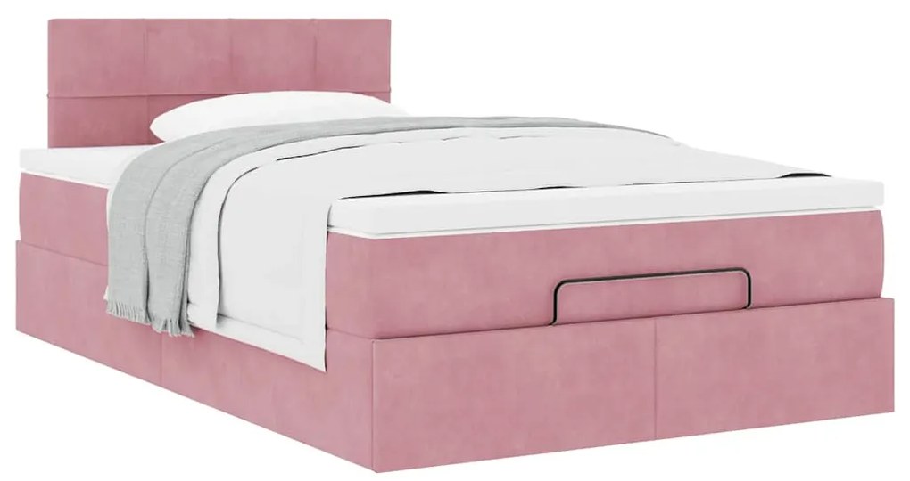 Estrutura de cama otomana com colchão 120x200 cm veludo rosa