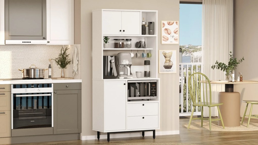 Armário Alto de Cozinha "Toledo" E-1 - Branco - 88x180x35.5cm - Design