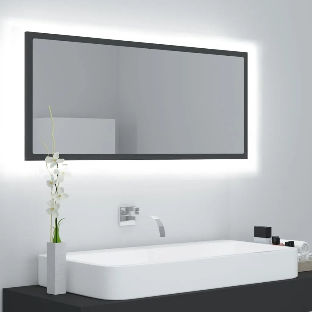 804942 vidaXL Espelho de casa de banho LED 100x8,5x37 cm acrílico cinza
