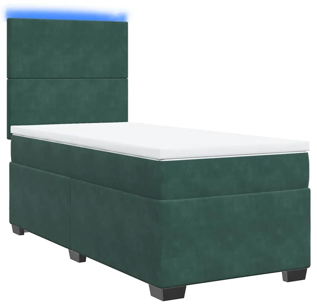 Cama com molas/colchão 100x200 cm veludo verde-escuro