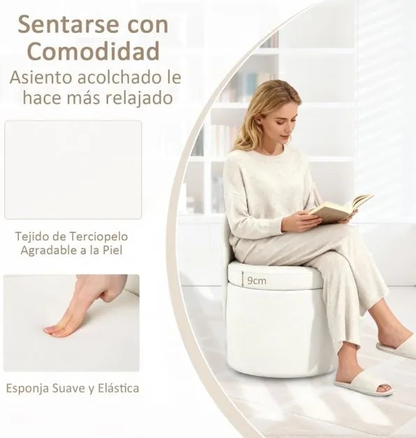 Banco com encosto para Toucador estofada com assento acolchoado Design cilíndrico moderno Branco