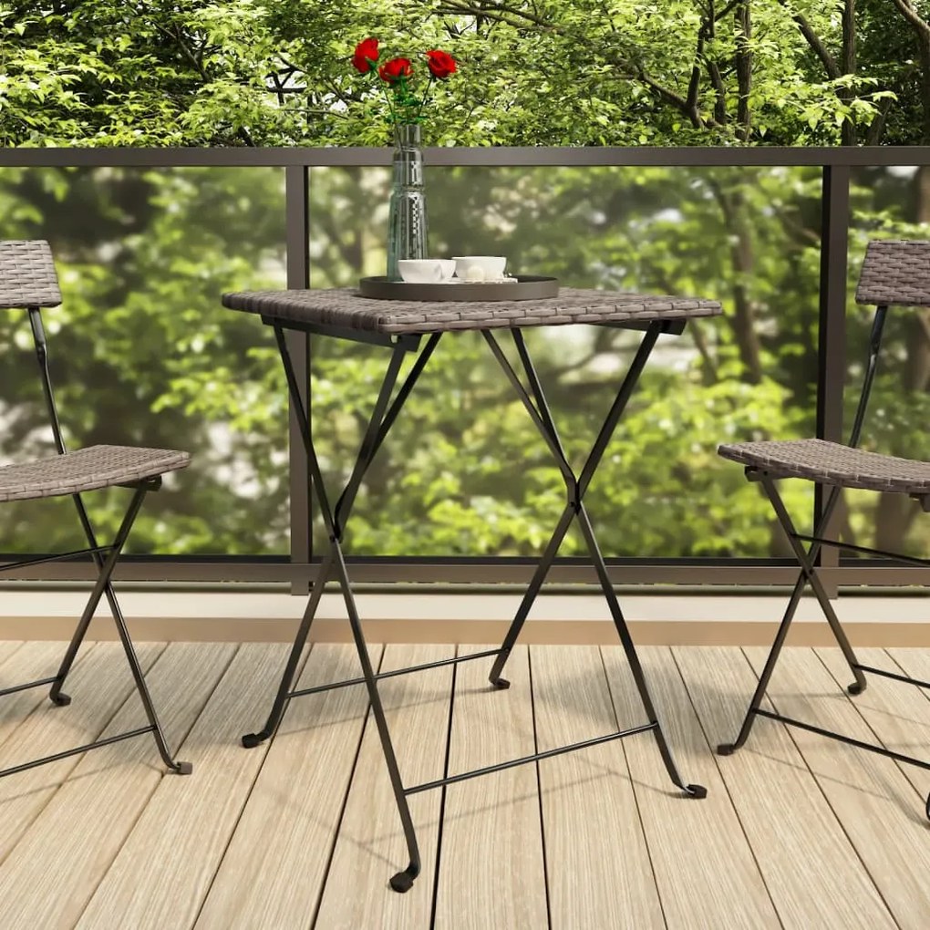 vidaXL Mesa de bistrô dobrável 55x54x71 cm vime PE cinzento