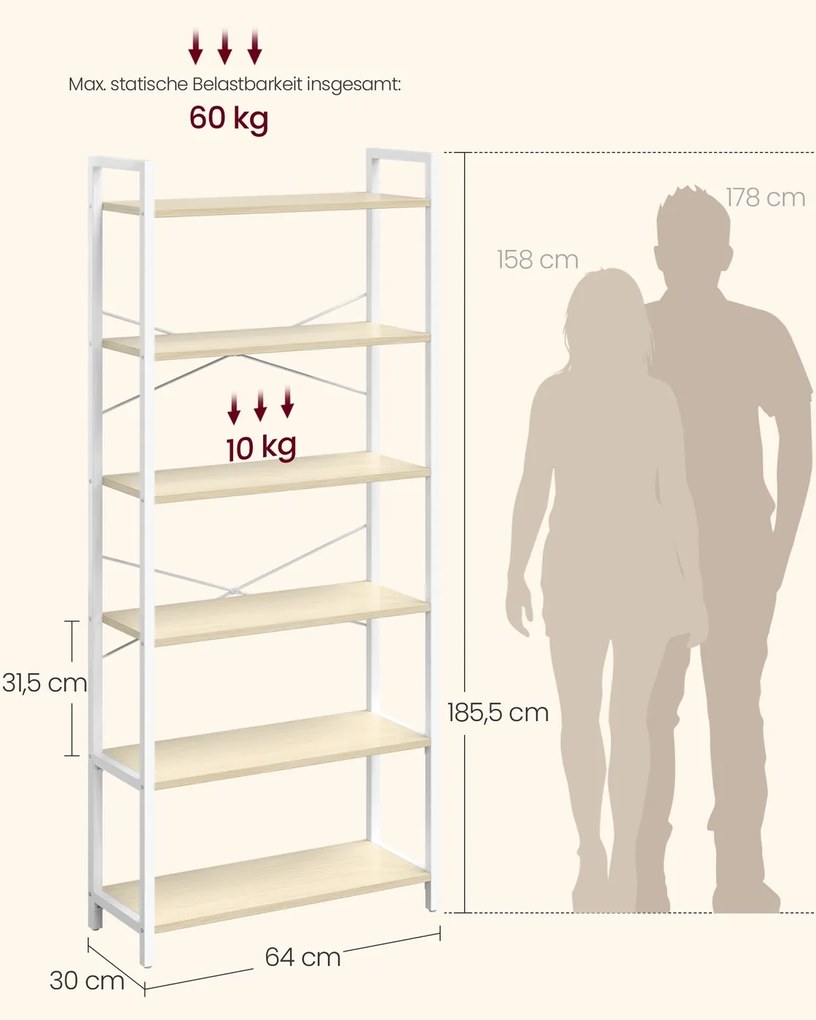 Estante sala, escritório 30 x 64 x 185,5 cm bege natural-branco
