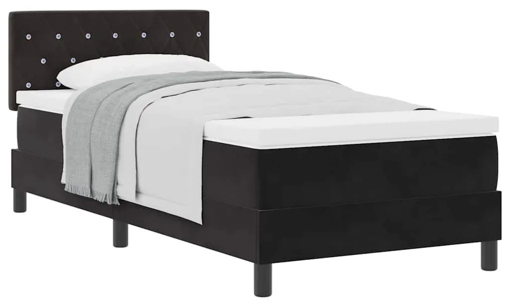 Cama Box Spring com Colchão Preta Solteiro Veludo