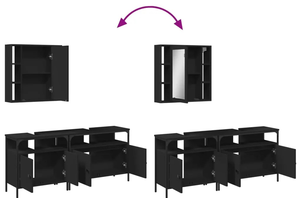 3 pcs conjunto móveis casa de banho derivados de madeira preto