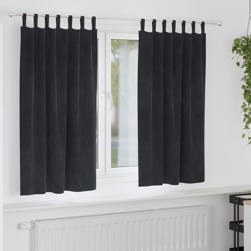 Cortinas blackout vidaXL com laços de pendurar 2 pcs Veludo Preto