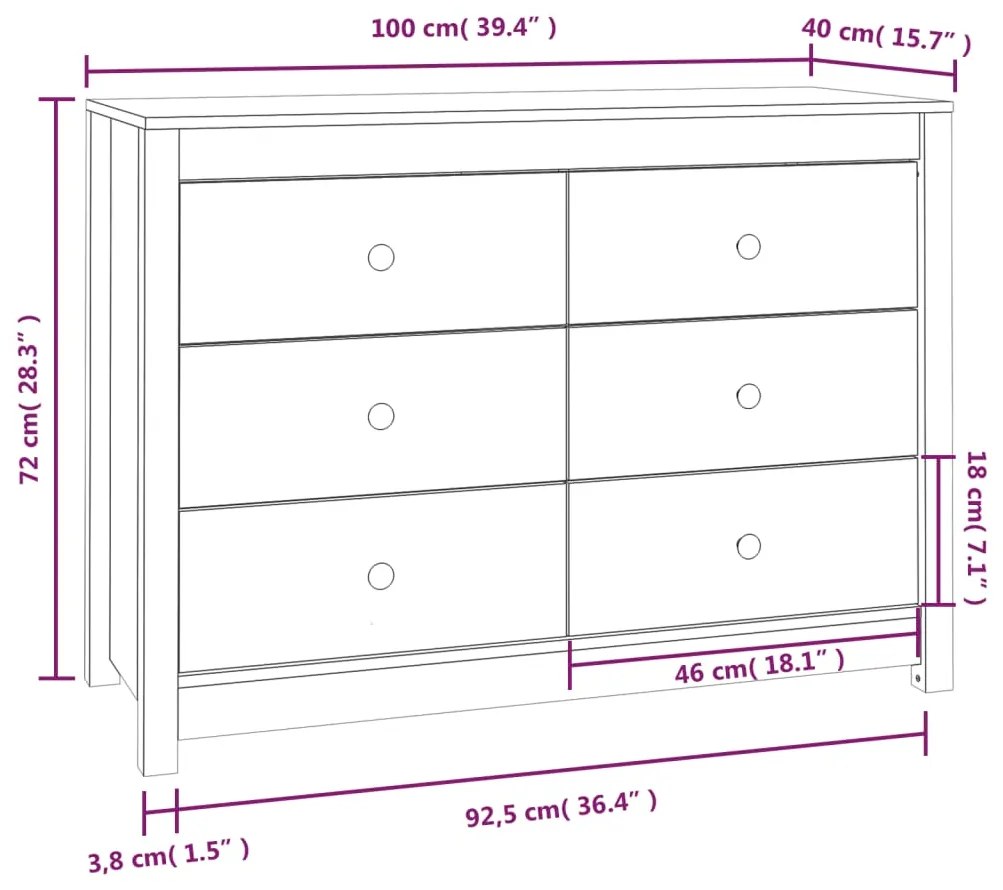 Armário de apoio 100x40x72 cm pinho maciço branco