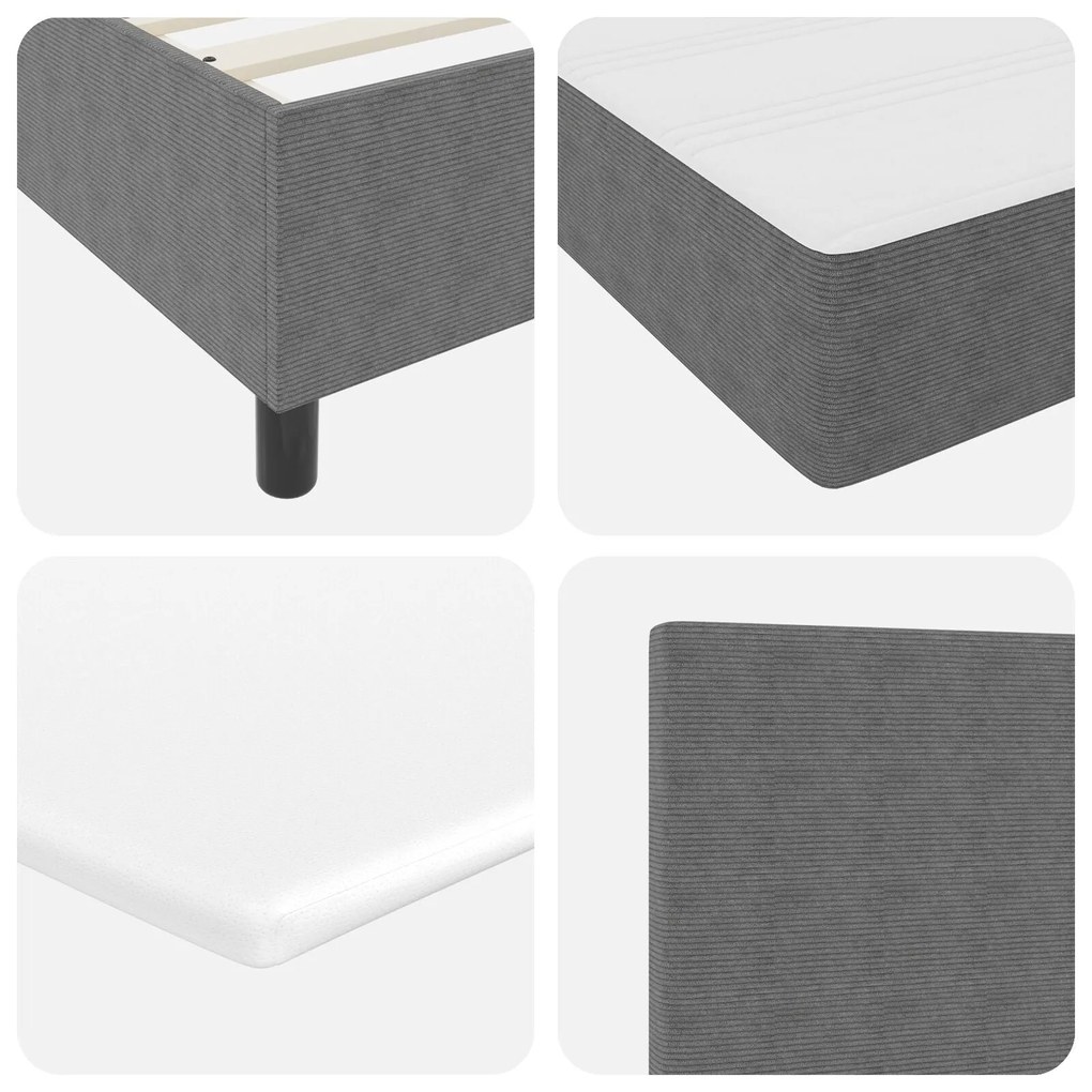Cama Box Spring com Colchão Cinza Claro em Tecido de Corduroy para Sol
