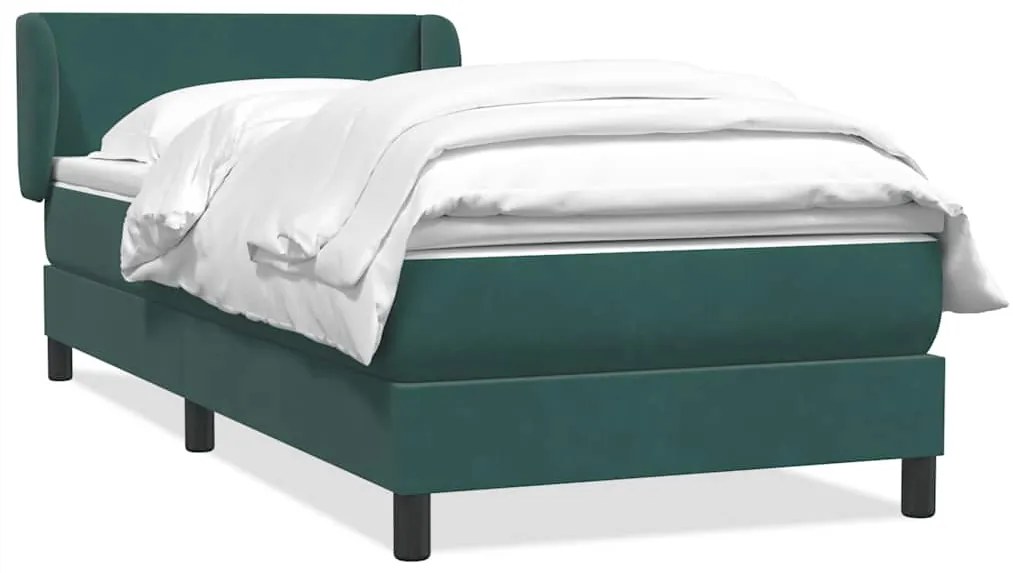 Cama com molas/colchão verde-escuro 90x210 cm veludo