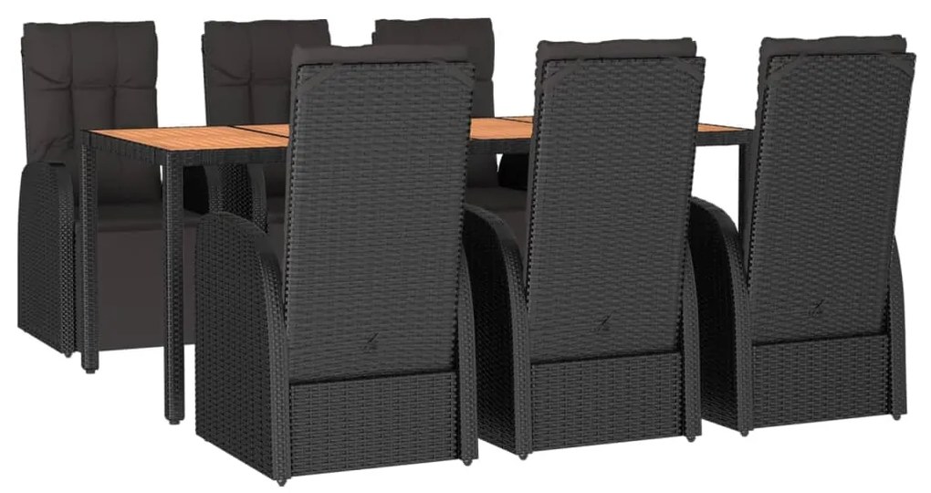 7 pcs conjunto de jantar p/ jardim vime PE/acácia maciça preto