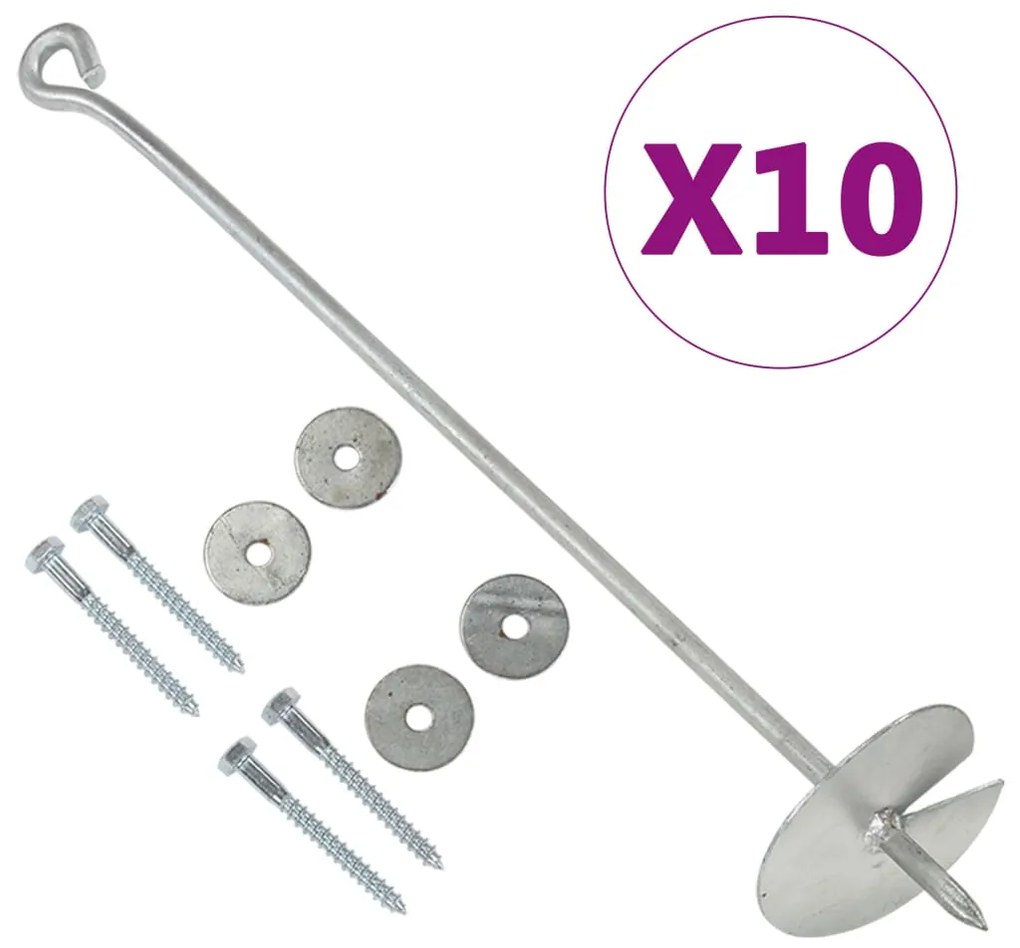 vidaXL Estacas de enterrar 10 pcs 10x60 cm metal galvanizado
