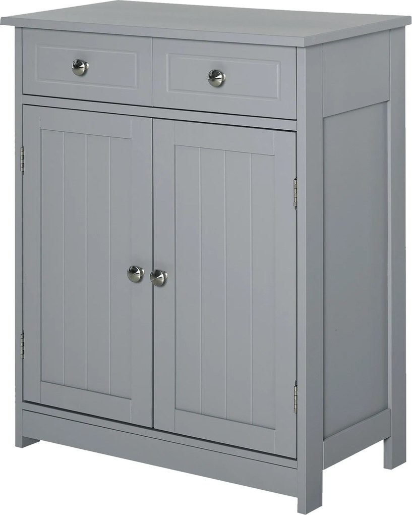 Móvel de casa de banho 60 x 30 x 75 cm com pés com 2 portas e 2 gavetas, cinzento