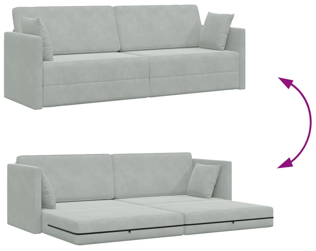 Sofá Cama de Chão 2-em-1 Cinza Claro 213x144x60 cm Veludo