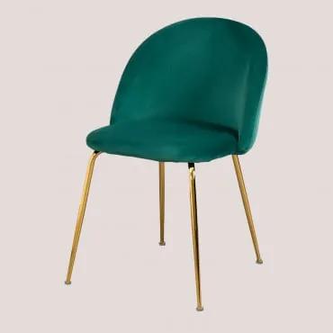 Pack 4 Cadeiras de Jantar de Veludo Kana Design Verde Selva & Dourado - Sklum