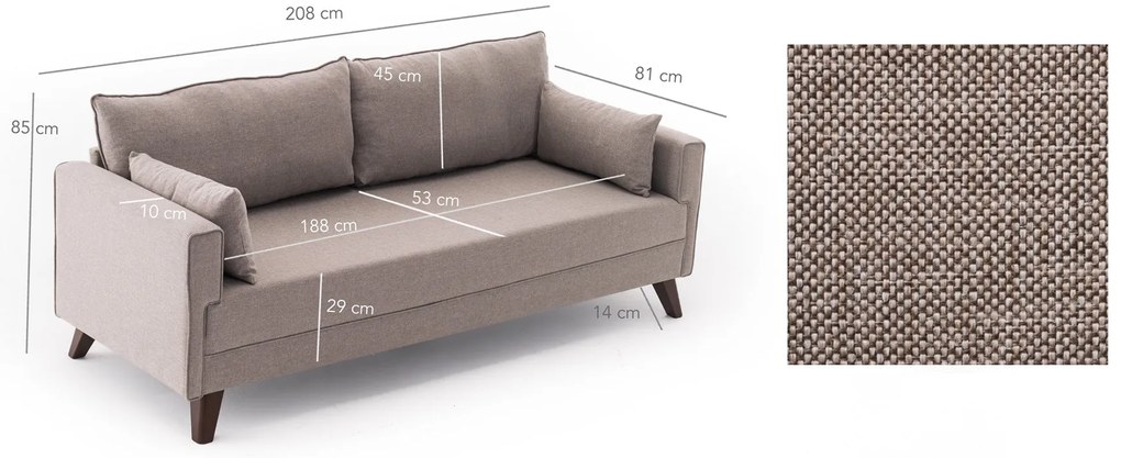 Sofá-Cama Bella 3 Lugares – Creme – 208x85x81 cm