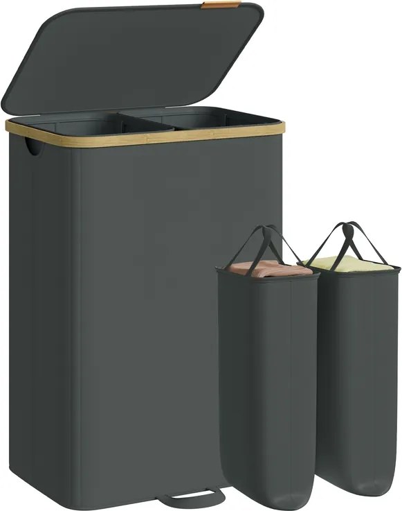 Cesto da roupa suja com tampa e saco removível 52 x 38,5 x 75 cm, 150 L, cinzento ardósia