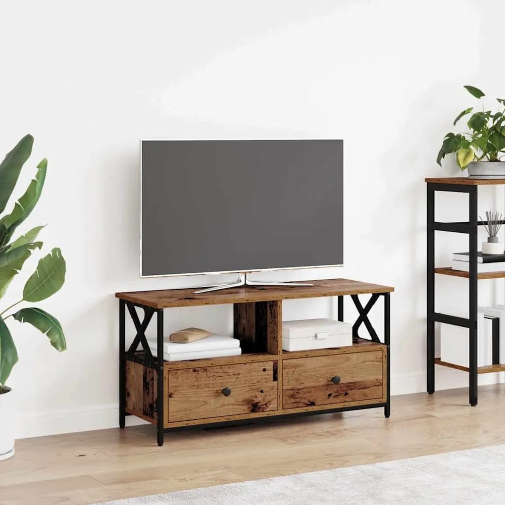 vidaXL Gabinete para TV com gaveta Madeira Antiga 90 x 33 x 45 cm