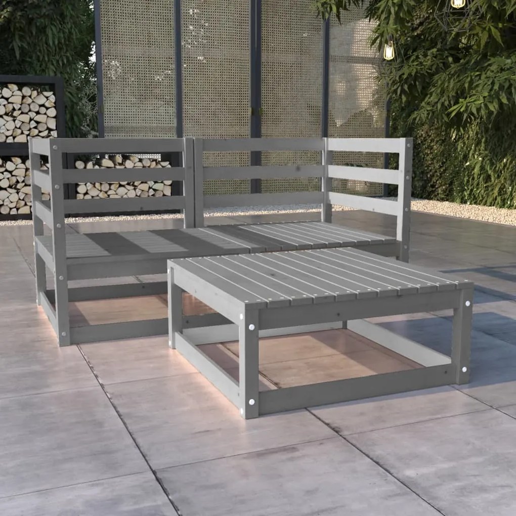 3075251 vidaXL 3 pcs conjunto lounge de jardim pinho maciço cinzento
