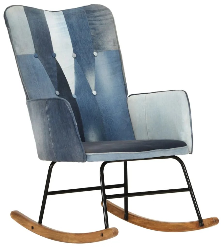 Cadeira de baloiço remendos lona azul denim