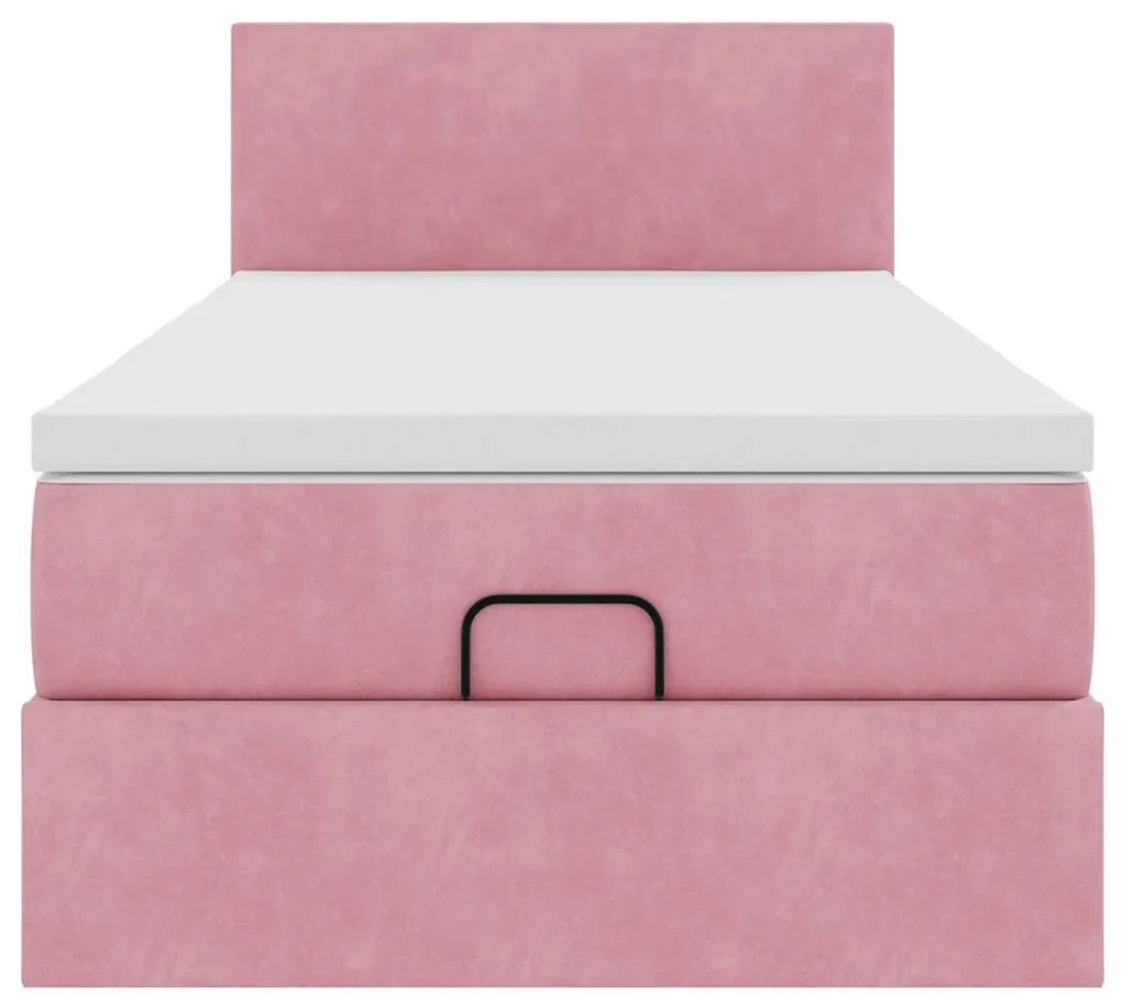Estrutura de cama otomana com colchão rosa 90x200cm veludo