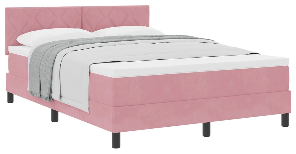 Cama Box Spring com Colchão Rosa 140x200 cm Veludo
