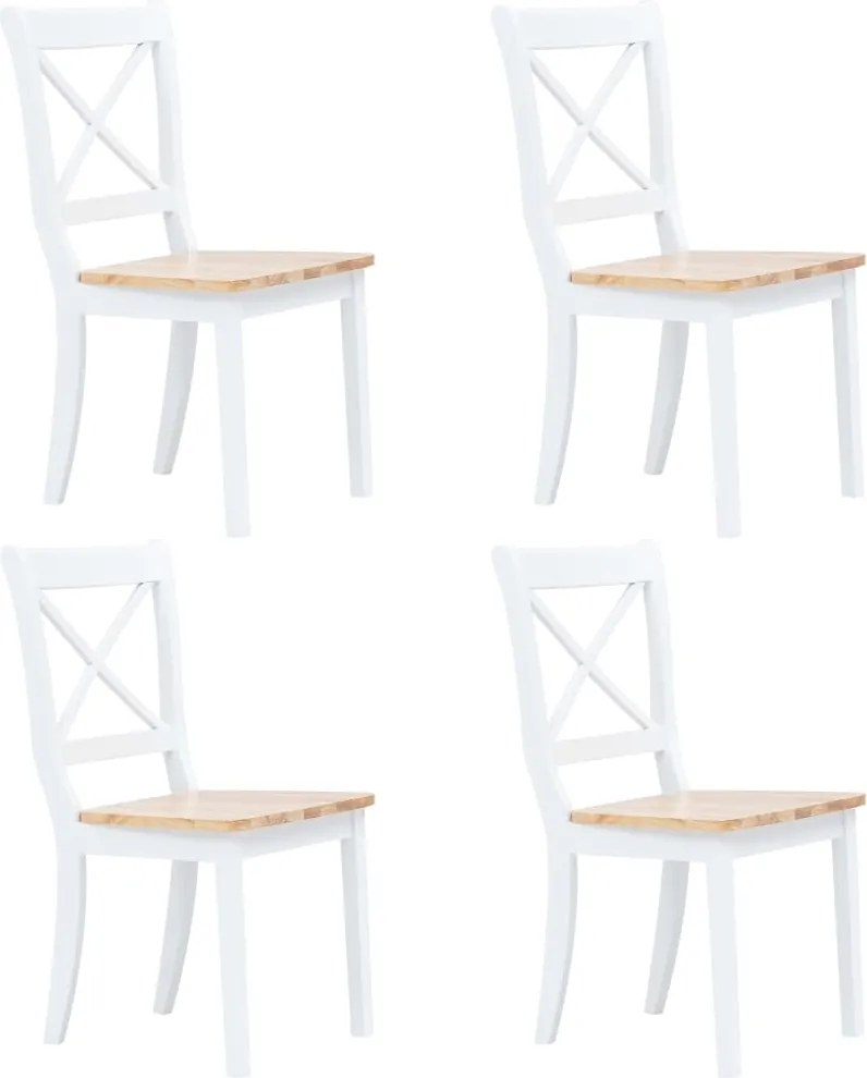 Cadeiras de jantar 4pcs seringueira maciça branco/madeira clara