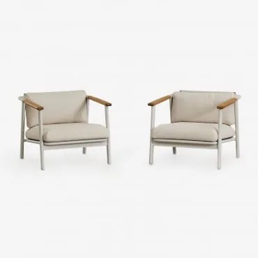 Pack De 2 Cadeirões Em Alumínio E Tecido Bouclé Yervin Bouclé Cores Naturais - Sklum