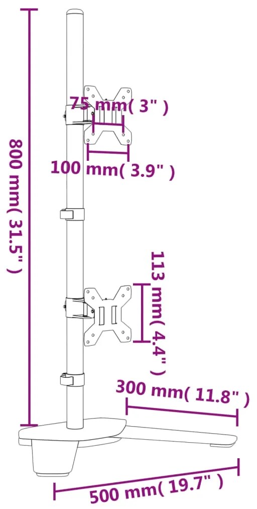 Suporte duplo para monitor VESA 75/100 mm aço preto