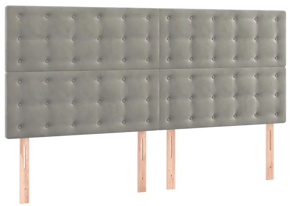 Cabeceira de cama c/ LED veludo 160x5x118/128 cm cinza-claro