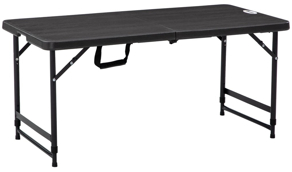 Outsunny Mesa de Jardim Dobrável com Altura Ajustável para 4 Pessoas para Pátio Varanda 118x60x56-74cm Cinza Escuro
