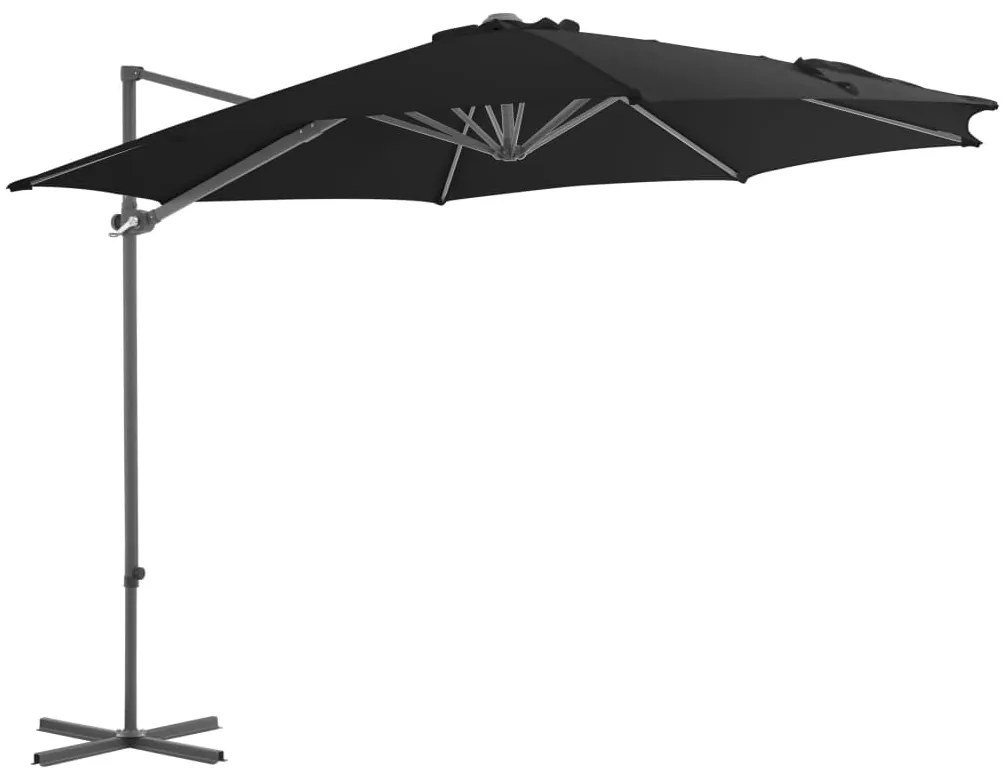 Guarda-sol de jardim cantilever c/ poste de aço 300 cm preto