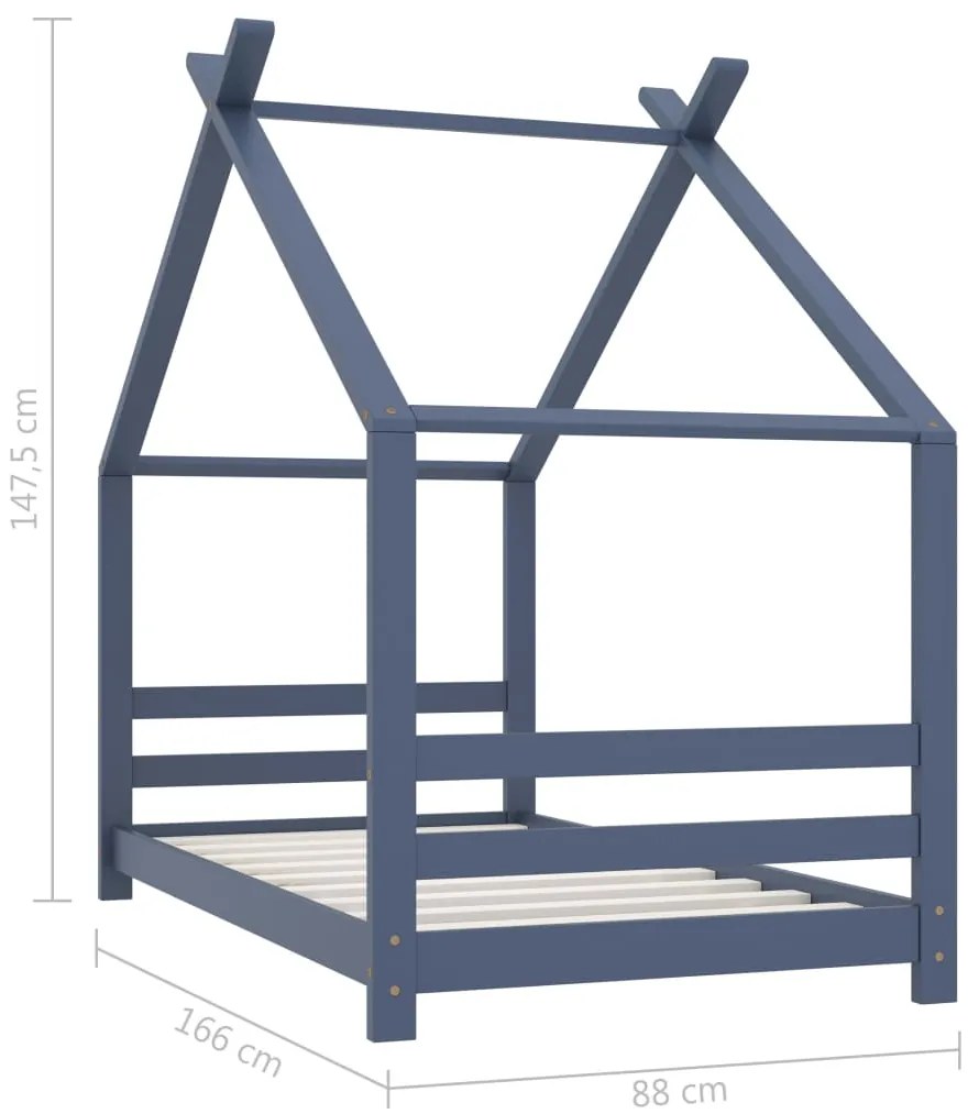 Estrutura de cama para crianças 80x160 cm pinho maciço cinza