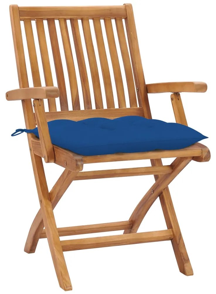 Cadeiras de jardim c/ almofadões azul 2 pcs teca maciça