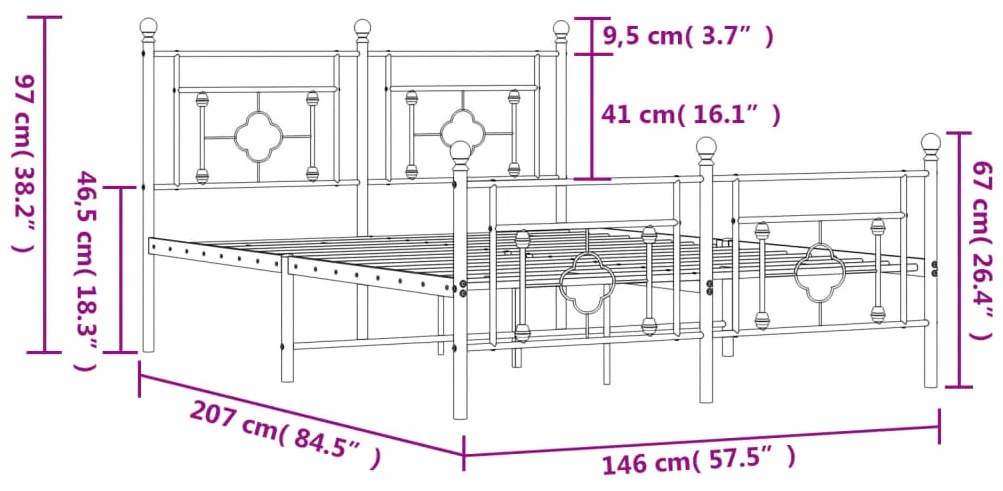 Estrutura de cama com cabeceira e pés 140x200 cm metal preto