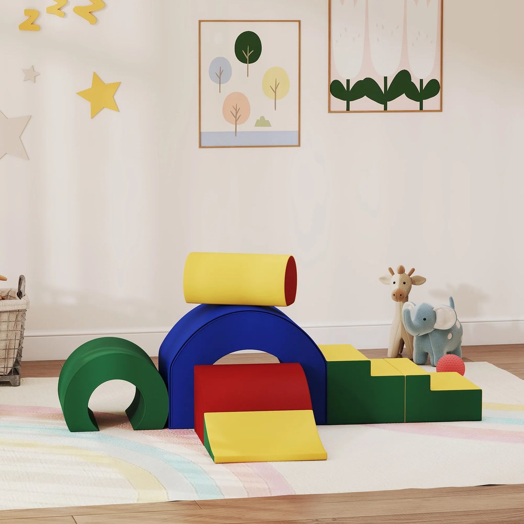 Percurso de motricidade para bebés – brinquedos de escalada modulares com 5 blocos gigantes de espuma, 181 x 39 x 44 cm, multicolorido