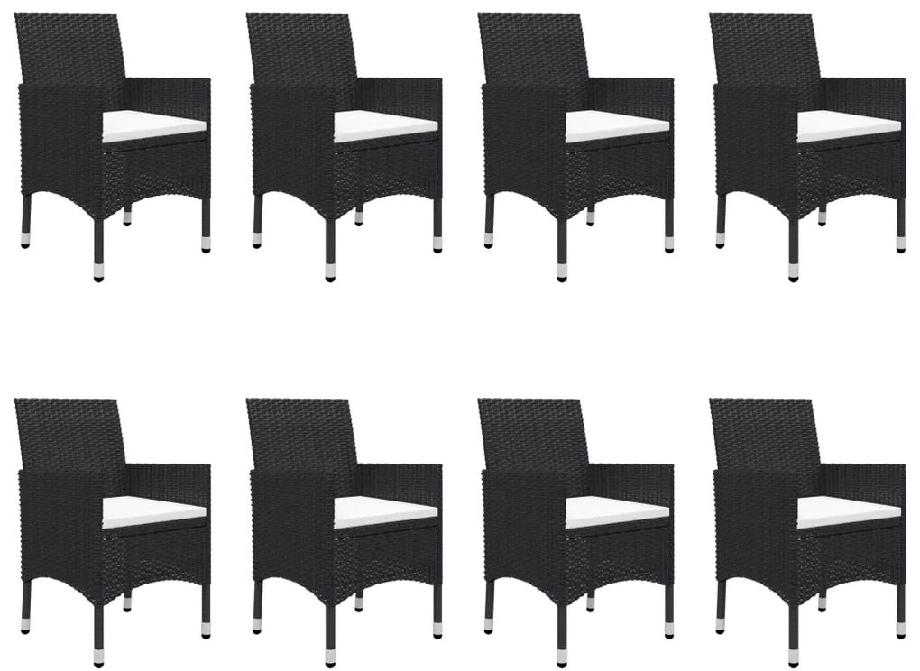9 pcs conjunto de jantar para jardim preto